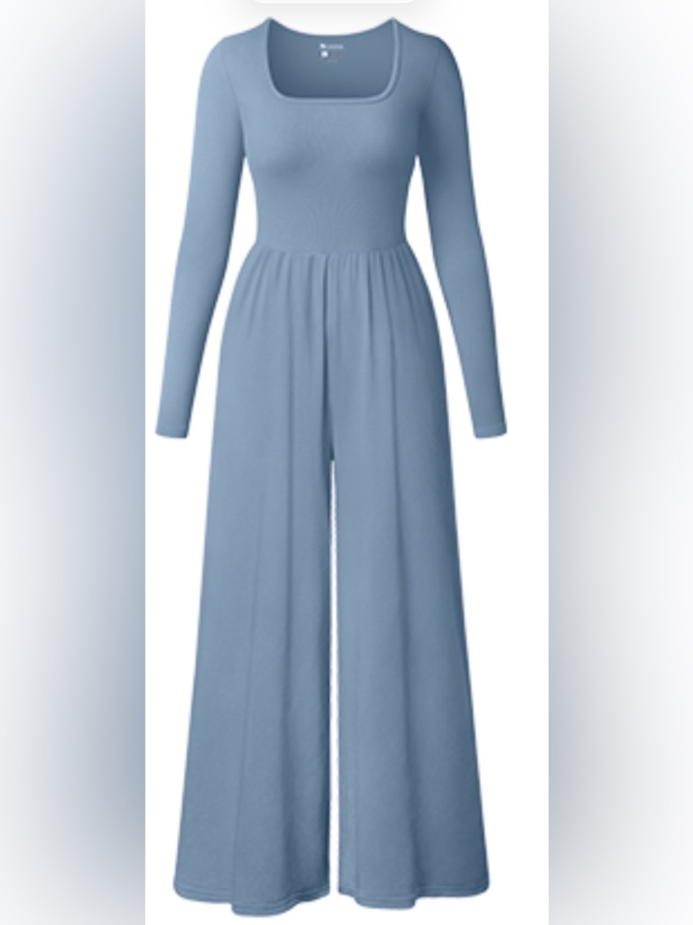 OQQ Ribbed Flare Jumpsuit Long Sleeve Haze Blue Yoga One Piece Small